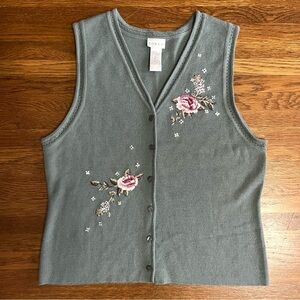 vtg Sage Green sweater vest cardigan M Koret cottagecore grannycore